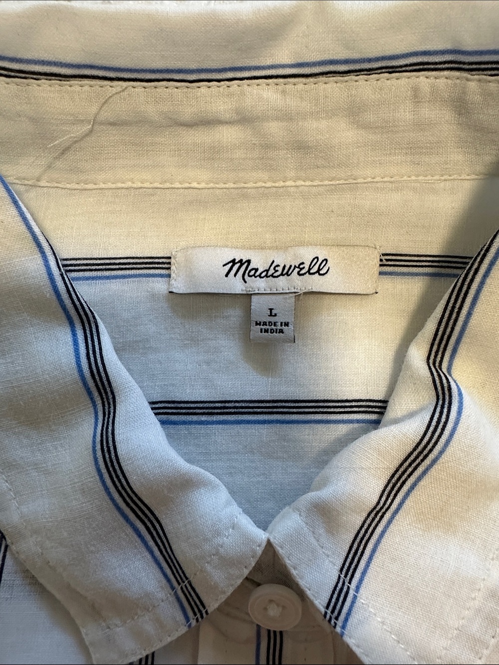 Madewell white sheer oversized Button-Down Shirt with Blue Stripes - Picture 3 of 6